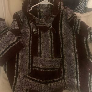Men's Hooded Sweater with Maroon and Black Stripes